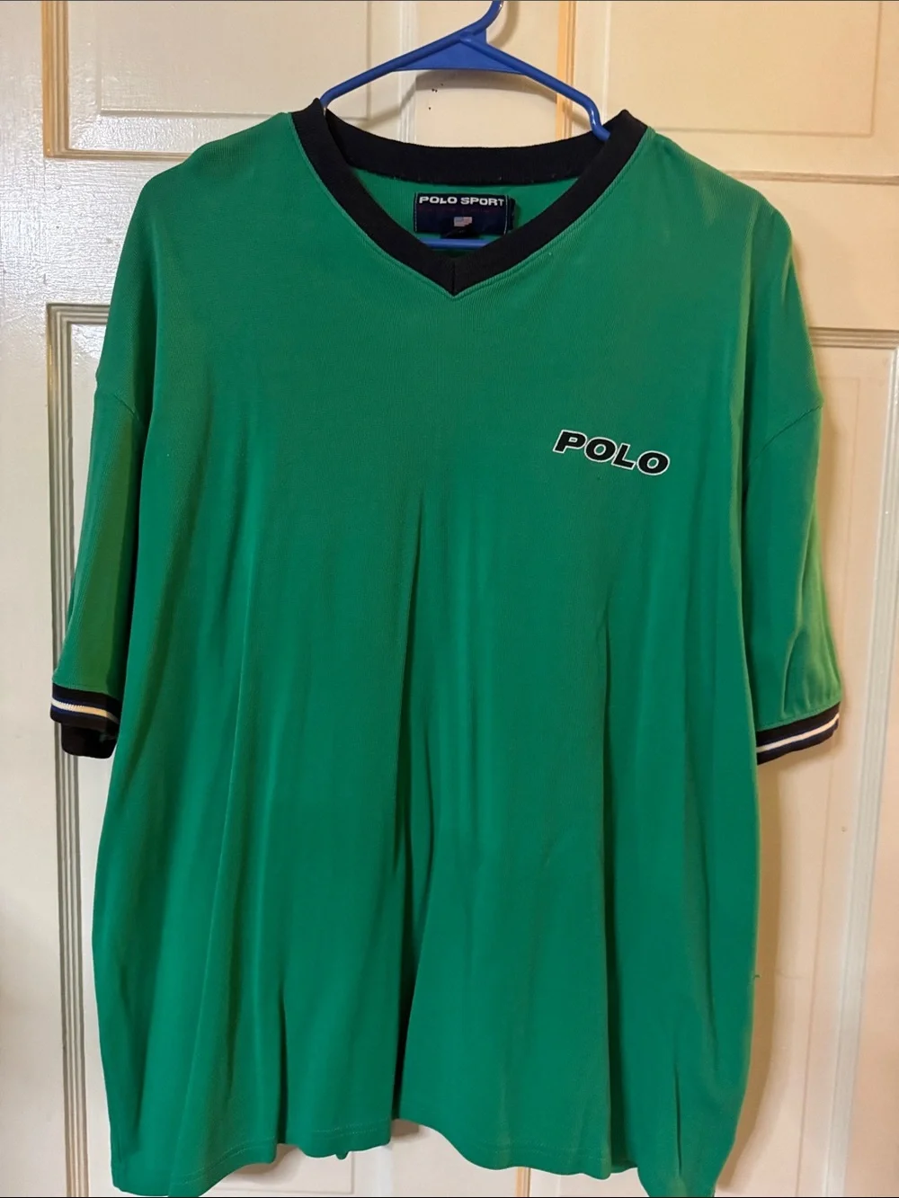 Polo by Ralph Lauren Green V-Neck Polo Sport Shirt with Black Trim